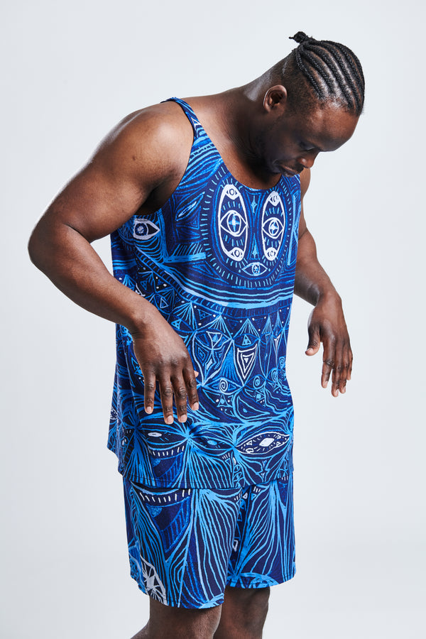 LOOK Omgekeerde blauwe unisex tanktop