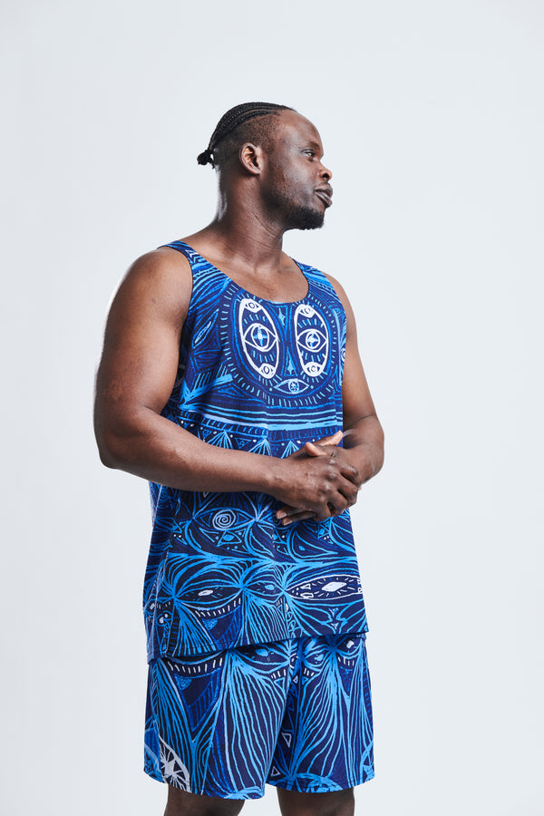LOOK Omgekeerde blauwe unisex tanktop