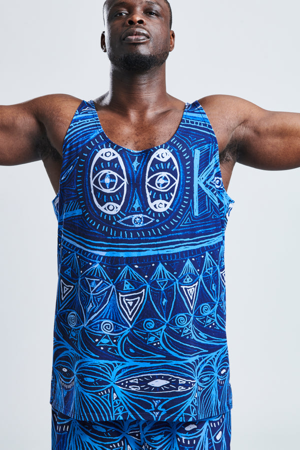LOOK Omgekeerde blauwe unisex tanktop