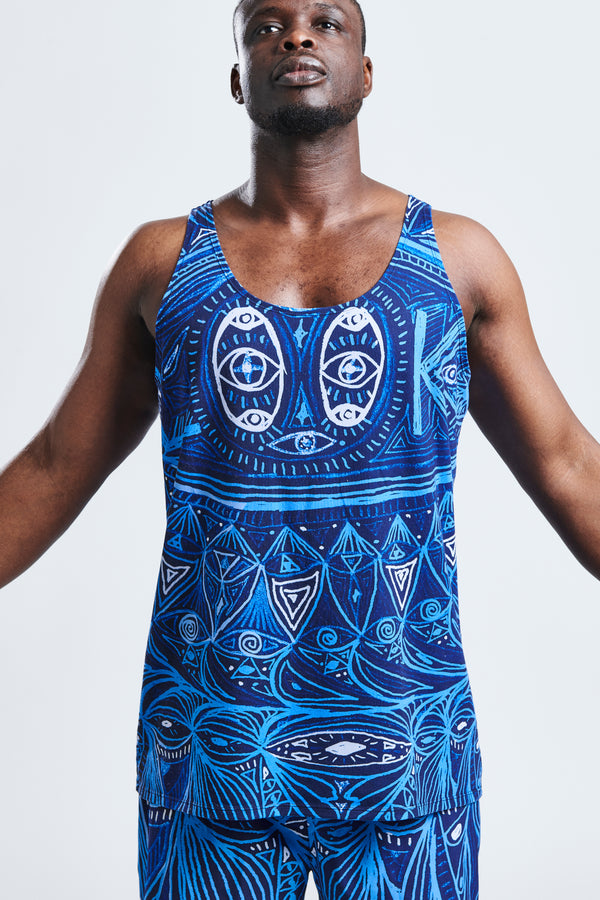 LOOK Omgekeerde blauwe unisex tanktop