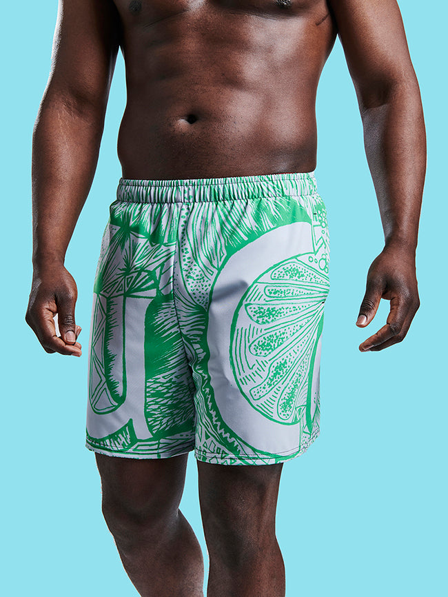 patterned green swim shorts for men 