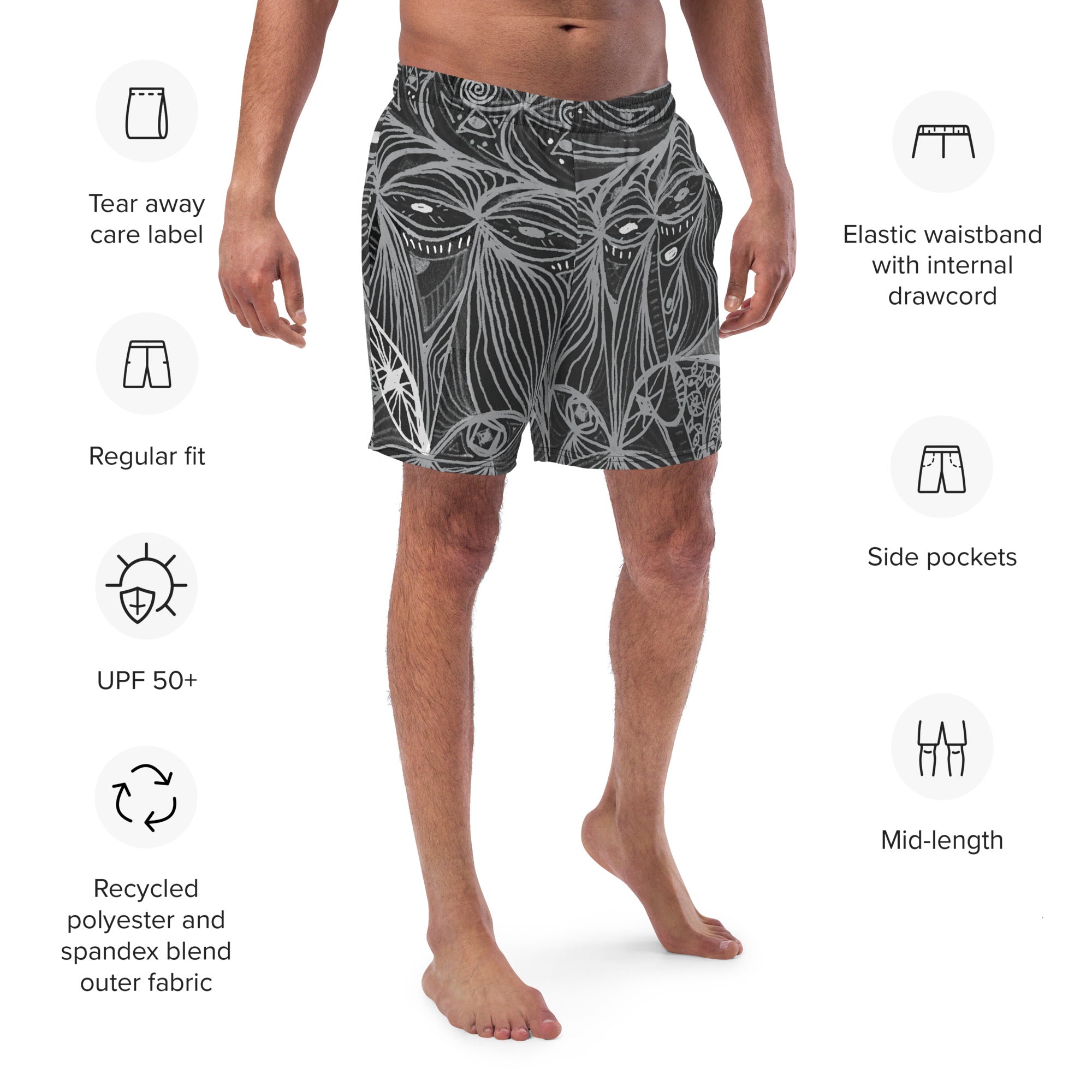 LOOK Inverted Grey Recycled Unisex Swim Shorts - Love & Other Necessities